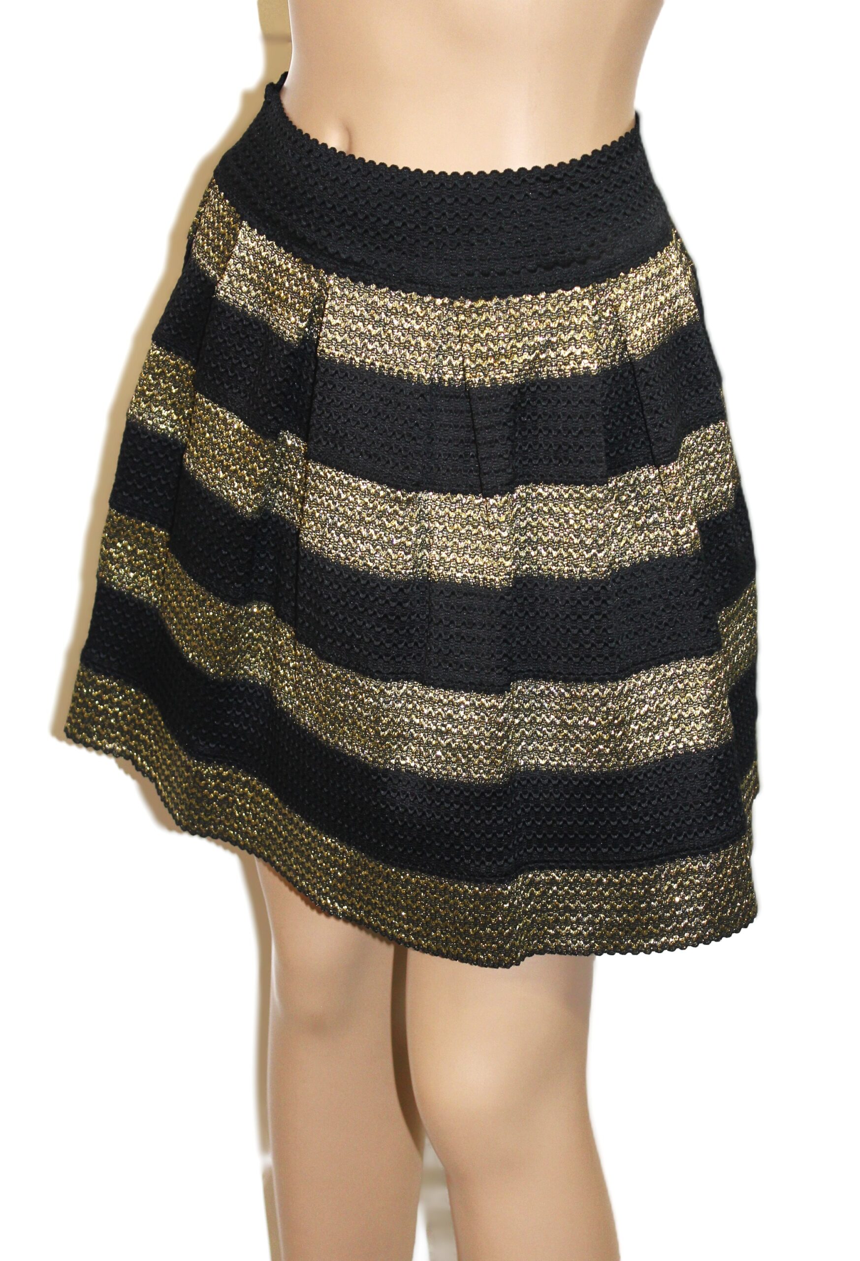 FSR Vintage Black & Gold Striped Pleated Mini Skirt Size S - Image 2